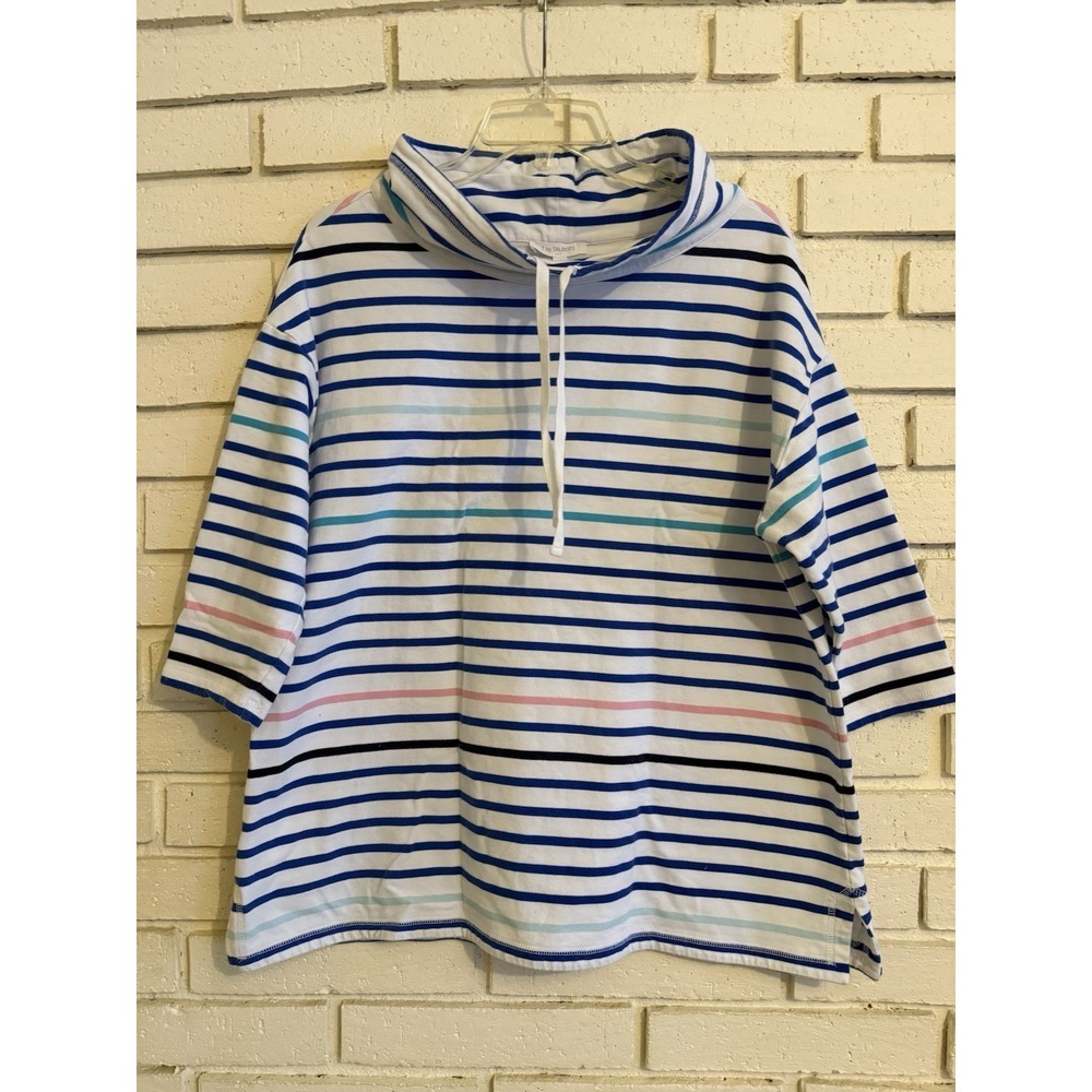 T by Talbots Womens Sz‎ X = 14/16 Striped Cowl Neck Elbow Sleeve Top Coastal